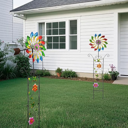 DREAMYSOUL Wind Spinner Outdoor, Colorful Wind Sculpture & Spinner, Weathervane with Decorative Trellis for Climbing Plants, Kinetic Wind Spinners for Yard