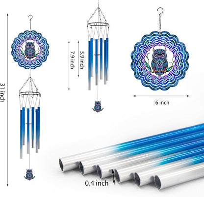 Wind Chimes with Owl Wind Spinner, Gifts for Men, Women, Retirement, Teacher, Parents - Outdoor Hanging Decor Clearance for Garden, Patio, Backyard Or Porch