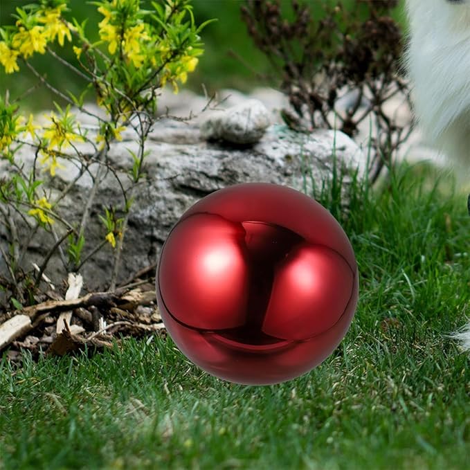 ARTIBETTER Stainless Steel Gazing Globe Mirror Ball 120mm Reflective Garden Sphere Outdoor Patio Decoration Polished Red Metal Sculpture