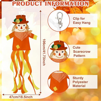 NOVWANG 2 Pcs Fall Scarecrows Windsocks, 40 Inch Outdoor Autumn Wind Sock Thanksgiving Hanging Scarecrow Decorations for Garden Patio Party Home Yard Decor