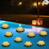 LACGO 24 PCS Water Activated Floating Lights - 6'' Waterproof Floating Lotus Light Battery Operated Artificial Floating Flowers for Pool Wedding Anniversary Garden Decoration(6 Inch, White)