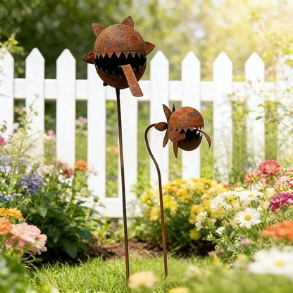 Metal Carnivorous Plant Garden Stake, Venus Flytrap Yard Art Decor, Outdoor Decorative Plant Stake Sculpture for Lawn Garden Patio Halloween Gothic Yard Decoration (Rusty-1set)