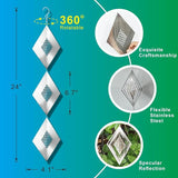 Shiny Metal Bird Reflectors Wind Spinners 360° Wind-Spinning Quiet Reflective Bird Deterrent Decor for Small Yard Orchard Bird-Prone Areas (Diamond-Shaped/Silver / 9 Pcs / 3 Set)