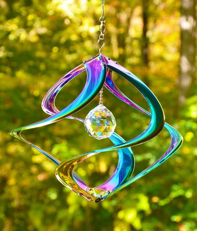 Red Carpet Studios The Original Helix Cosmix Wind Spinner Indoor/Outdoor 3-Dimensonal Garden Decor, 11-Inch, Rainbow - Crystal