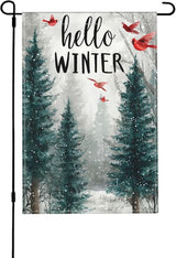 Hello Winter Garden Flag Seasonal Double Sided 12 x 18 Inch Small Yard Flag for Indoor Outdoor Decor Holiday All Seasons