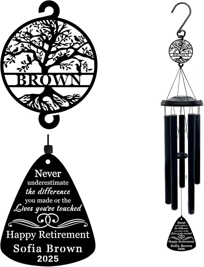 37" Tree of Life Retirement Wind Chimes - Large Deep Tone Personalized Retirement Gifts for Women & Men, Happy Retirement Decorations, Thank You Appreciation Gift for Coworker, Teacher, Nurse