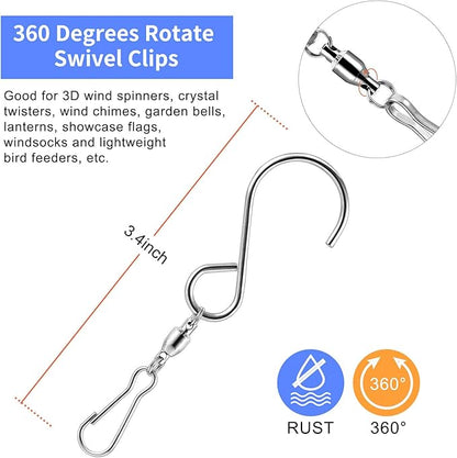 TecUnite 20 Pack Wind Spinner Swivel Hooks Clips for Hanging Wind Spinners Chimes Crystal Twisters Garden Bells Party Supply