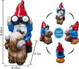 Christmas Gnome Decorations Statue - Garden Gnomes Solar LED Telescope Lights Sitting on Highland Cow Outdoor Patio Lawn Yard Balcony Home Decor Gnomes Gifts for Women Mom