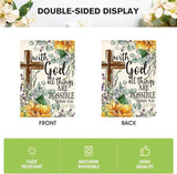 AVOIN colorlife Sunflower Spring Summer House Flag 28x40 Inch Double Sided Outside, With God All Things Are Possible Floral Yard Outdoor Decoration