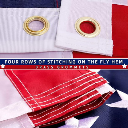 American Flag 3x5 ft - Embroidered Stars,Sewn Stripes, Durable Nylon,UV Protected,Brass Grommets,Perfect for Outdoor/Outside Use Heavy Duty US USA Flags