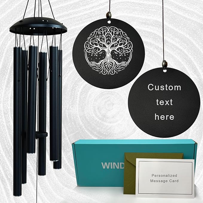 Personalized Tree of Life Wind Chimes - Deep Melody, Custom Engraving, Thoughtful Outdoor Gift