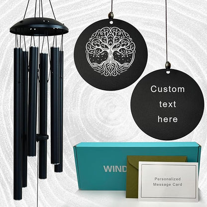 Personalized Tree of Life Wind Chimes - Deep Melody, Custom Engraving, Thoughtful Outdoor Gift