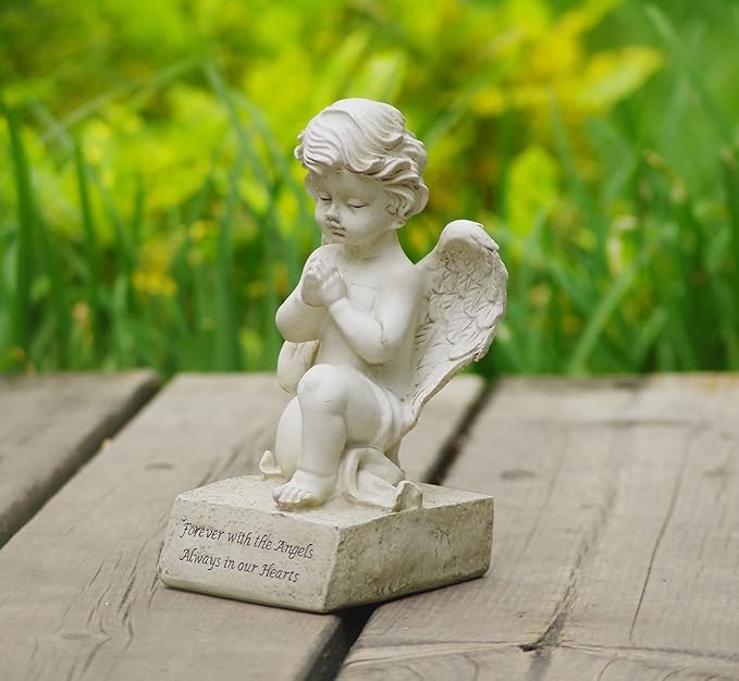 Artisan Flair Praying Angel Figurines,Resin White Cherubs Statues,Home Garden Memorial Angel Sculpture-6.5 Inch