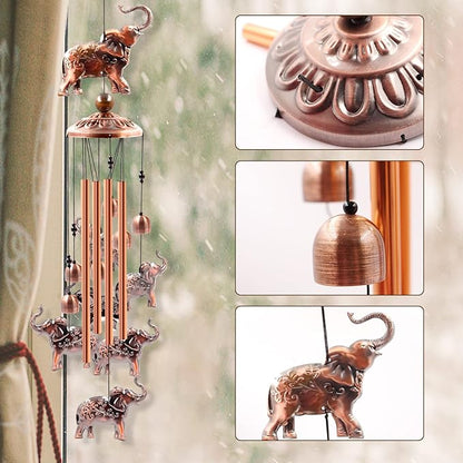 Wind Chimes Outdoor Clearance, Ukulork Elephants Aluminum Tube Windchime with S Hook,Patio Garden Decor, Housewarming Gift.