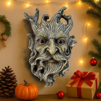 Whimsical Tree Face Garden Statues Outdoor Decor – Funny Old Man Tree Hugger Wall Sculpture with Mustache, Fairy Art Fence Hanging Resin Ornament, Outdoor Wall Mounted Sculpture for Patio Lawn & Home