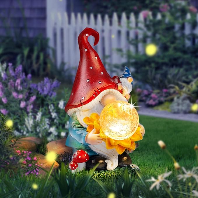 Solar Gnomes Garden Decor Outdoor Statues, Christmas Gnomes Gardening Gifts for Women Mom, Gnomes Decorations for Yard with Sunflower Decor Solar Lights for Outside, Patio, Lawn, Porch Decor
