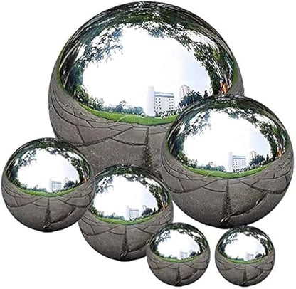 Stainless Steel Gazing Ball, 6 Pcs 50-150 mm Mirror Polished Hollow Ball Reflective Garden Sphere, Floating Pond Balls Seamless Gazing Globe for Home Garden Ornament Decorations (6 Pcs Mix)