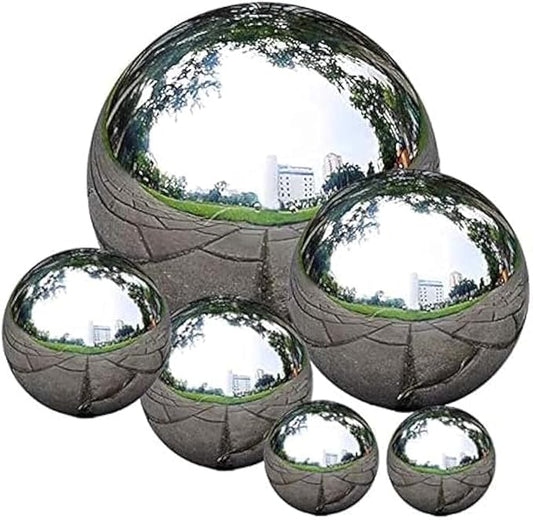 Stainless Steel Gazing Ball, 6 Pcs 50-150 mm Mirror Polished Hollow Ball Reflective Garden Sphere, Floating Pond Balls Seamless Gazing Globe for Home Garden Ornament Decorations (6 Pcs Mix)