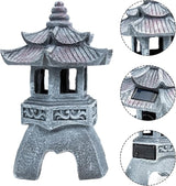 Yardwe Solar Pagoda Lantern Garden Statue Indoor Outdoor Zen Asian Decor for Landscape Balcony Garden Patio Porch Yard Ornament Grey
