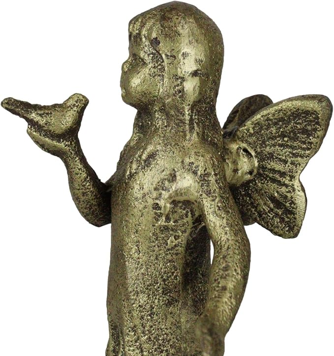 Ebros Gift Cast Iron Rustic Antique Finish Enchanted Fantasy Fairy Garden Pixie Faerie Standing with Bluebird Figurine 7" H DIY Ideas for Your Home Collectible Fairies Elf Nymph Pixies