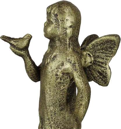 Ebros Gift Cast Iron Rustic Antique Finish Enchanted Fantasy Fairy Garden Pixie Faerie Standing with Bluebird Figurine 7" H DIY Ideas for Your Home Collectible Fairies Elf Nymph Pixies