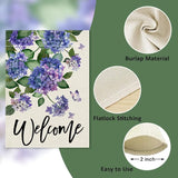 Welcome Spring Hydrangea Decorative Garden Flag, Purple Floral Flowers Butterfly Yard Outside Decorations, Summer Farmhouse Outdoor Small Home Decor Double Sided 12 x 18