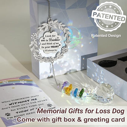 Dog Memorial Sun Catcher - Paw Print Sympathy Gift for Dog Lovers, Crystal Suncatcher Remembrance for Grieving Owners, Rainbow Maker Hanging Present for Pet Loss