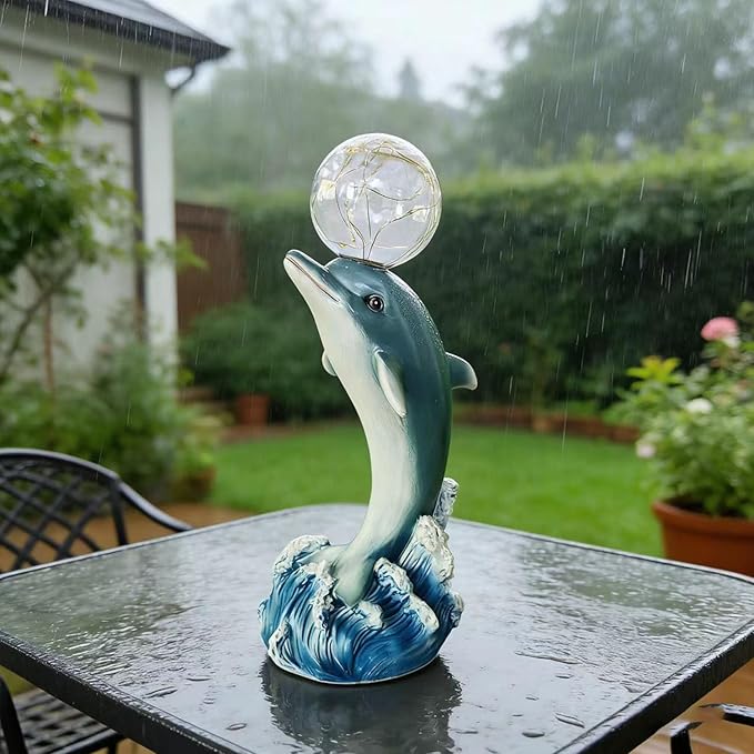 Solar Statue Outdoor,Dolphin Statue with Solar Globe Lights - Ideal Gifts for Dad, Mom or Birthdays, Beautifully Crafted Outdoor Garden Decorations to Wow Your Guests (Dolphin)