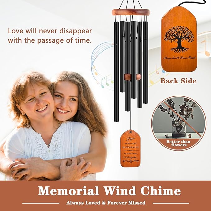 Soopau Sympathy Gift Baskets, 30" Wooden Memorial Wind Chimes for Loss of Loved One, Memorial/Bereavement/Condolence/Funeral Gifts, in Memory of a Loved One Mother Father