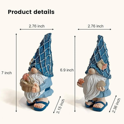 LIFFY Garden Gnomes Statues Outdoor Funny Garden Decor Indoor Resin Beach Gnome Sculpture Ocean Gnomes for Beach, Patio, Lawn, Yard, Porch, Bookshelf Gifts (Blue and White)