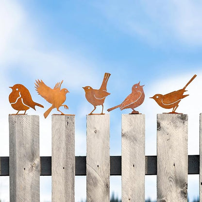 5pcs Rusty Birds with Screws Birds Garden Silhouette Decoration Decorative Rusty Metal Garden Yard Art Metal Birds Bird Ornaments Patio Yard Landscape