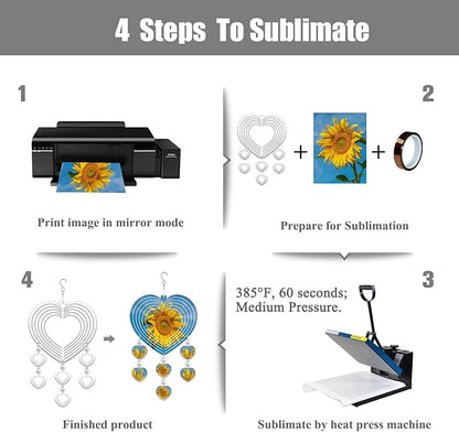 4Pack 10inch Sublimation Wind Spinner Blanks 3D Aluminum Metal Wind Sculpture Kinetic Spinners for Yard and Garden Indoor Art Ornaments Hanging Decoration (Heart Pendant)