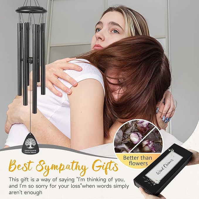 Memorial Gifts for Loss of Grandma, 25''Memorial Wind Chimes of Sympathy Gifts for Loss of Grandma,Condolence/Bereavement/Remembrance Gift,Windchimes in Memory,Funeral Decor for Garden Outside,Black