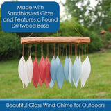 Blue Handworks New England Harbor Glass Chime, Sandblasted Glass and Found Wood Handcrafted Wind Chime