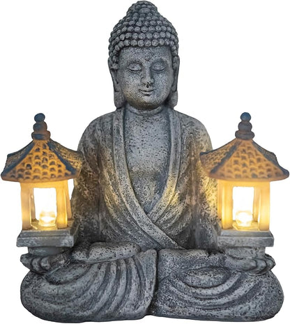 Buddha Outdoor Solar Figurine Decor Light, Meditation Small Elegant Garden Statues, Gifts for Mom, Halloween Décor Waterproof Patio Balcony Yard Lawn Ornament 8.66”