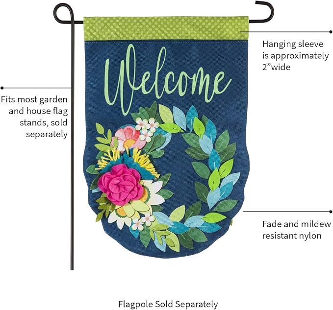 Evergreen Flag Flower Wreath Garden Burlap Flag | Spring Floral Garden Flags 12x18 double sided | Small House Flags For Outside | Welcome Spring Flag Décor for Yards Porch Gardens