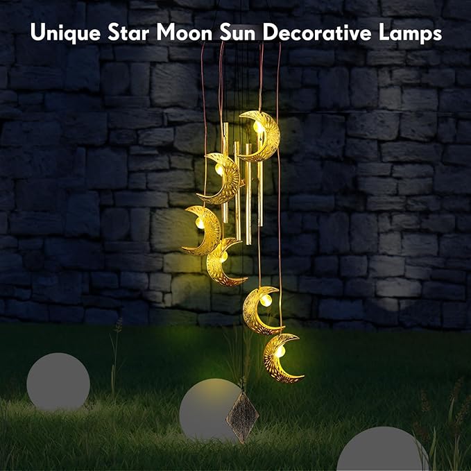 Colingmill Solar Wind Chimes for Outside Waterproof Hanging Wind Chimes Lights Outdoor Decor Yard Garden Gifts for Mother Mom Grandma Wife Neighbors(Moon,Warm Colored Lights)