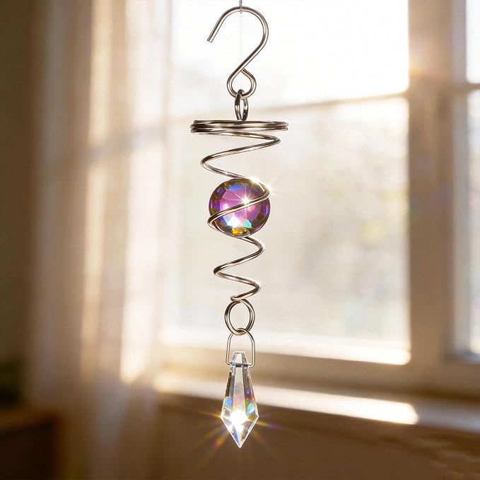 Hanging Wind Spinner, 2 Pieces, Blue and Purple Stainless Steel Decorative Wind Spinner with Swivel Hook for Smooth Spinning, Perfect Indoor Outdoor Garden Ornament, Patio & Yard