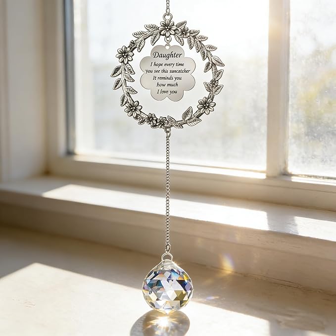 Gifts for Daughter from Mom and Dad,Valentines Birthday Suncatcher for Daughter, Sun Catcher Gifts for Christmas Birthday Thanksgiving Valentines Day