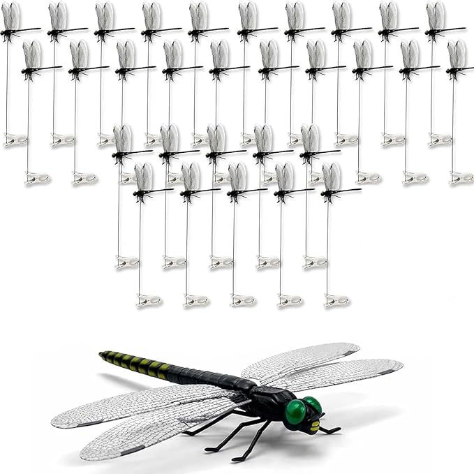 2026 New 40 Pcs Dragon Fly Clips for Bugs Repellent, 3D Artificial Dragonfly Hat Clip, Dragonfly Garden Decor (30PCS)
