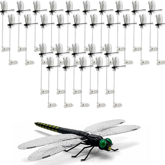 2026 New 40 Pcs Dragon Fly Clips for Bugs Repellent, 3D Artificial Dragonfly Hat Clip, Dragonfly Garden Decor (30PCS)