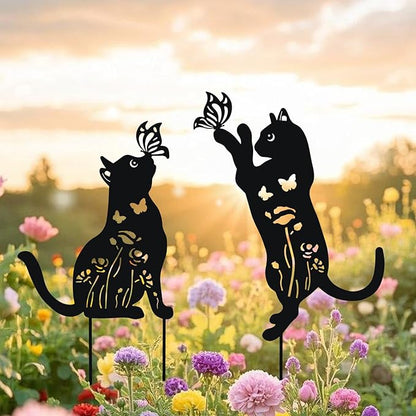 WONDER GARDEN Metal Cat Decor for Outside - 2 Pack Garden Stakes Decorative, Black Cat Silhouette Statues Lawn Ornaments Yard Art Patio Decor Women Men Mom Gifts