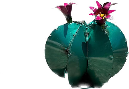 Handmade Metal Bisnaga Cactus with Flowers - Garden Art Decor (Emerald)