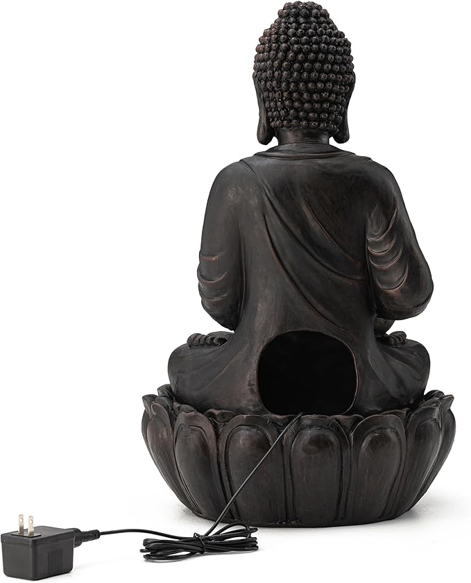 Glitzhome Buddha Statues 21" H, Zen Style Outdoor Buddha Fountian with LED Light & Pump, Outdoor Floor Freestanding Fountain Meditative Garden Buddha Sculptures & Statues for Garden Porch Lawn Decor