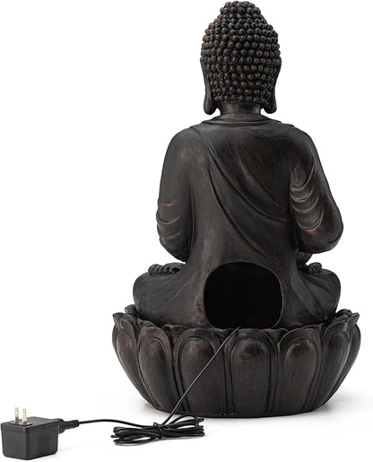 Glitzhome Buddha Statues 21" H, Zen Style Outdoor Buddha Fountian with LED Light & Pump, Outdoor Floor Freestanding Fountain Meditative Garden Buddha Sculptures & Statues for Garden Porch Lawn Decor