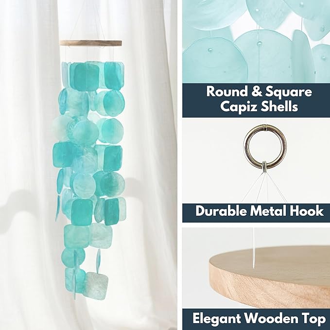 Solange & Frances Wind Chimes for Outside. Capiz Shell Wind Chime Outdoor Decor. Unique House Decor and Gifts for Women Who Have Everything. Ideal for Mom
