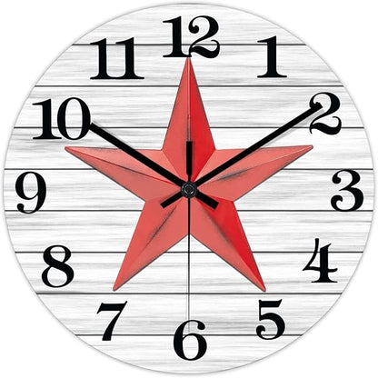 10 Inch Decorative Wall Clock Western Texas Star Retro Farmhouse Wood Clock Silent Non-Ticking Battery Operated Rustic Wooden Time Clock for Bathroom Farmhouse Living Room Decoration Home Accent