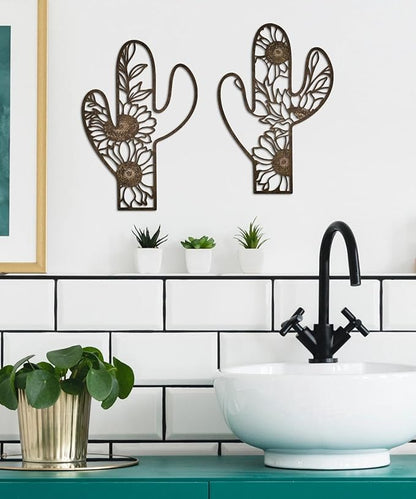 Putuo Decor Metal Cactus Outdoor Decor, Rustic Sunflower Metal Wall Art, Floral Nature-Inspired Metal Wall Art for Living Room, Bedroom, Bathroom, Boho Style, Lawn Decoration, 12.2 x 4.6 inches