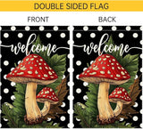 Welcome Spring Summer Garden Flag Polka Dots mushrooms Garen Flags 12x18 inch Double Sided Vertical Burlap Outdoor Lawn Patio Rustic Farmhouse Decor