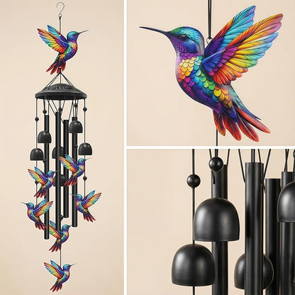 Outdoor Hummingbird Wind Chimes: Colorful Metal Commemorative Gifts of 7 Handmade Hummingbirds, Soothing Melodies in Gardens, Courtyards, and Terraces